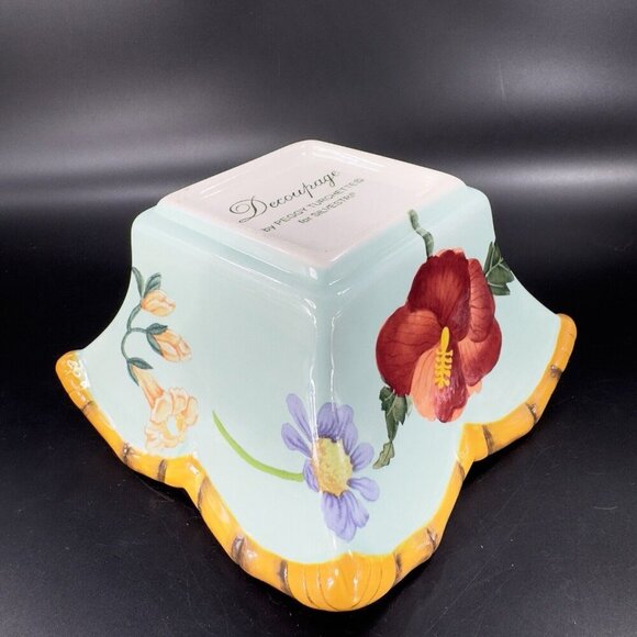 Silvestri Decoupage Peggy Turchette Blue Firefly Floral Bowl Planter Ceramic VTG - Picture 9 of 16
